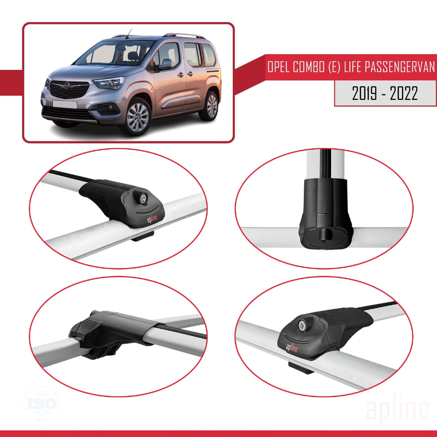 Compatible avec Opel Combo E Life 2019-2022 ACE-1 Barres de Toit Railing Porte-Bagages de Voiture Gris Aluminium 3 Barres