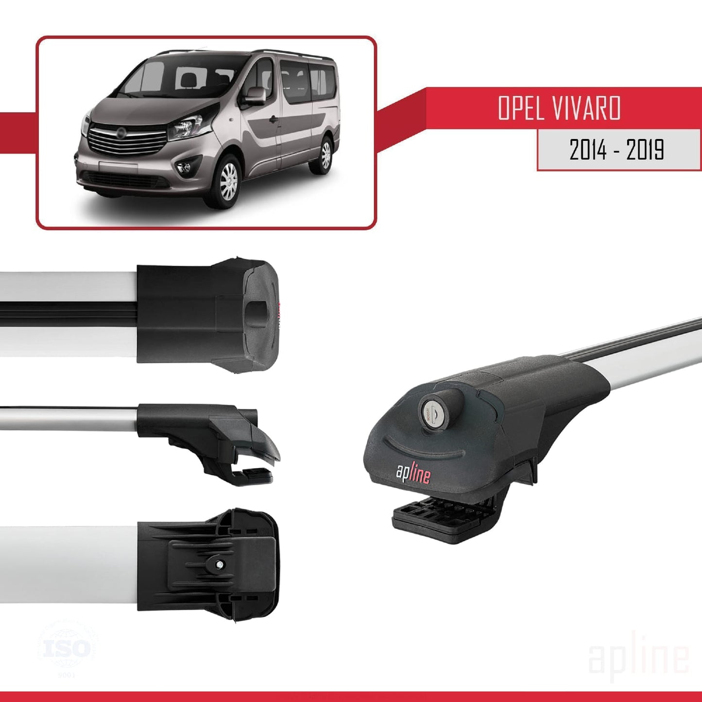 Compatible with Opel Vivaro B 2014-2019 ACE-1 Car Roof Rack Cross Bar Grey Aluminium 4 Bars