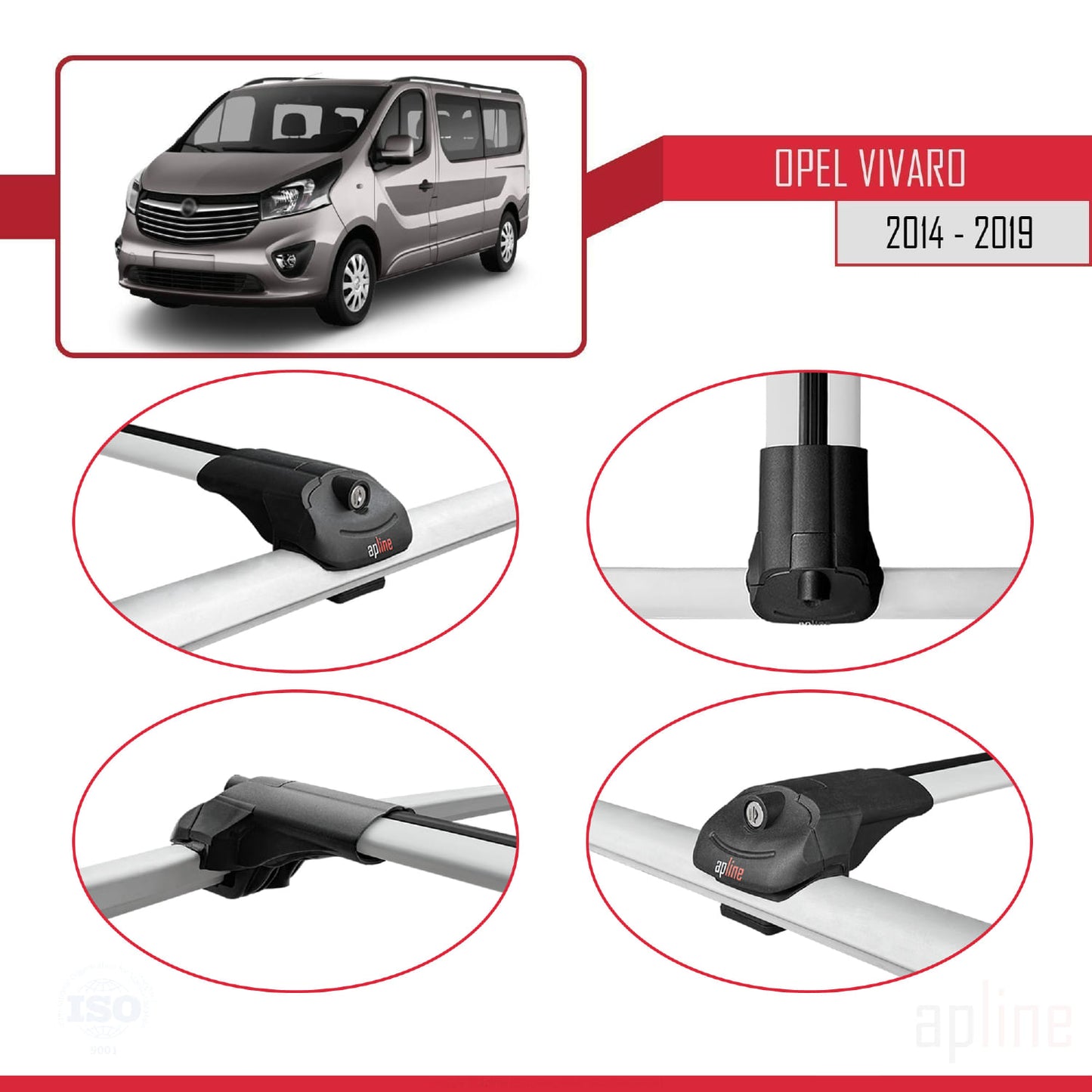 Compatible with Opel Vivaro B 2014-2019 ACE-1 Car Roof Rack Cross Bar Grey Aluminium 4 Bars
