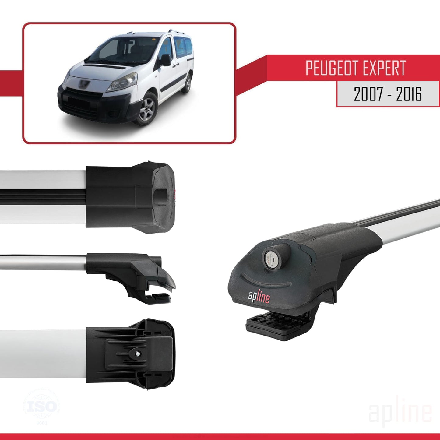 Compatible avec Peugeot Expert 2 2007-2016 ACE-1 Barres de Toit Railing Porte-Bagages de Voiture Gris Aluminium 2 Barres