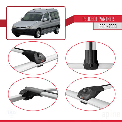 Compatible avec Peugeot Partner 1996-2003 ACE-1 Barres de Toit Railing Porte-Bagages de Voiture Gris Aluminium 2 Barres