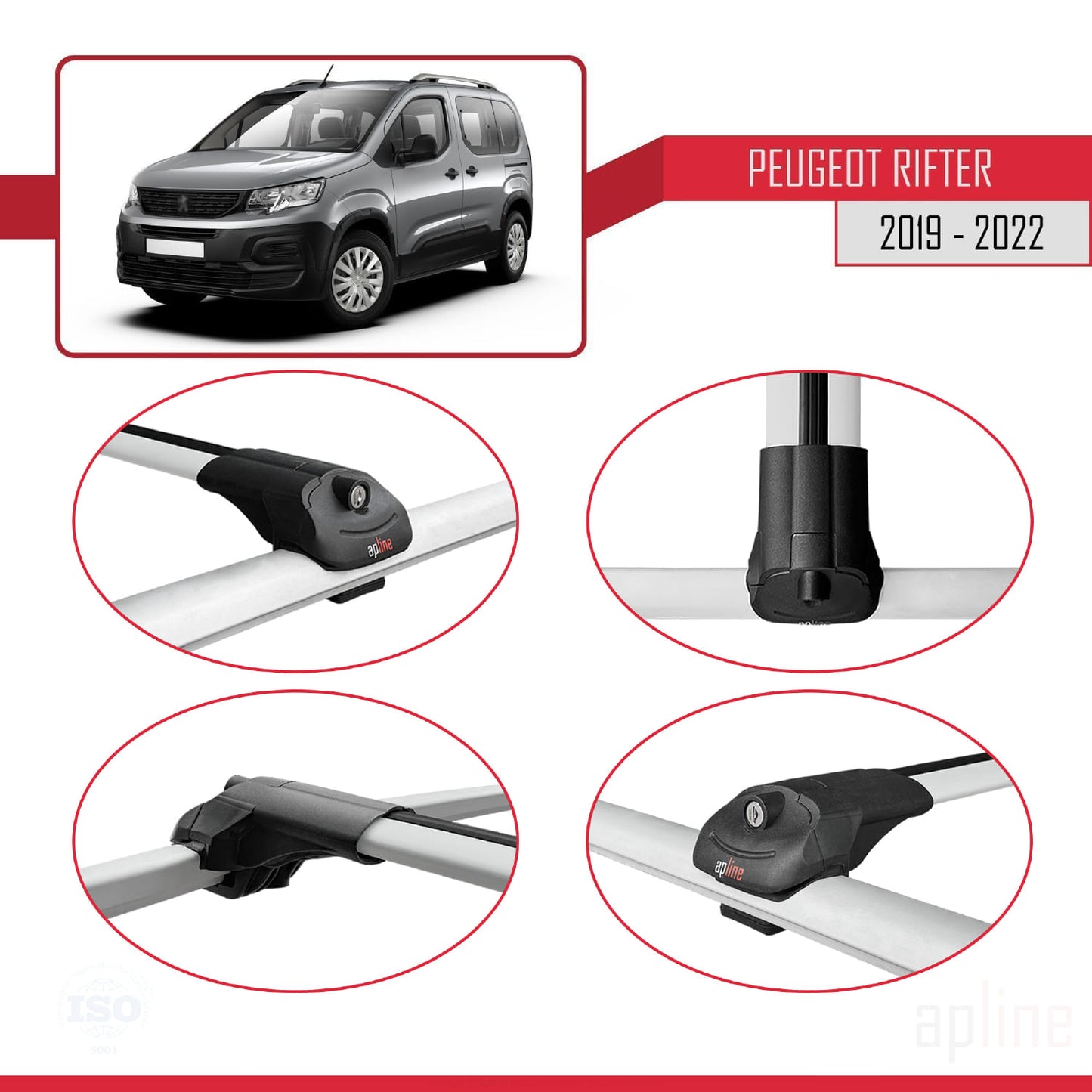 Compatible avec Peugeot Rifter 2019-2022 ACE-1 Barres de Toit Railing Porte-Bagages de Voiture Gris Aluminium 2 Barres