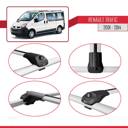 Compatible avec Renault Trafic 2 (X83) 2001-2014 ACE-1 Barres de Toit Railing Porte-Bagages de Voiture Gris Aluminium 4 Barres