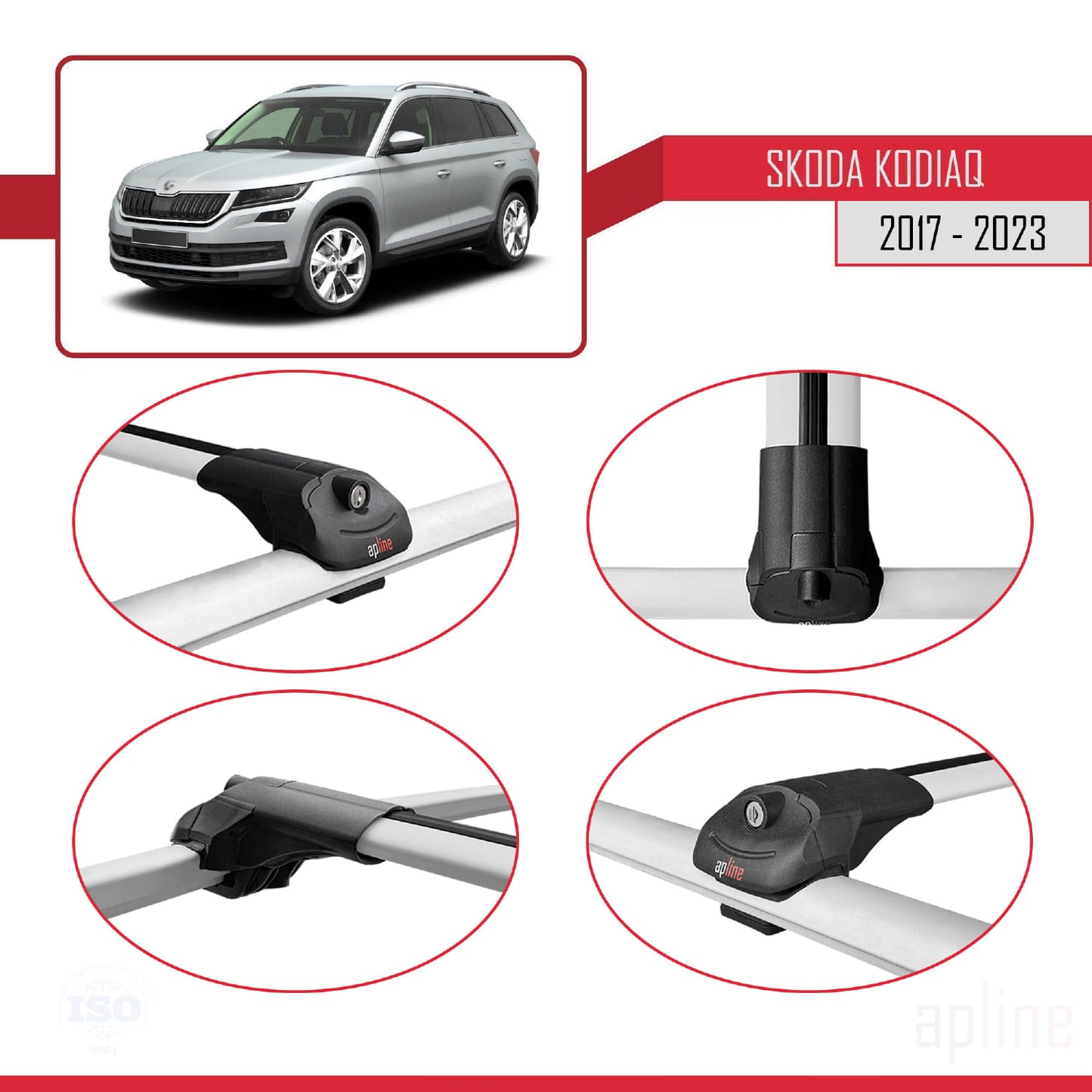 Compatible avec Skoda Kodiaq 2017-2023 ACE-1 Barres de Toit Railing Porte-Bagages de Voiture Gris Aluminium 3 Barres