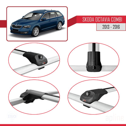 Compatible avec Skoda Octavia 3 (5E) Break Pre-Facelift 2013-2017 ACE-1 Barres de Toit Railing Porte-Bagages de Voiture Gris Aluminium 2 Barres