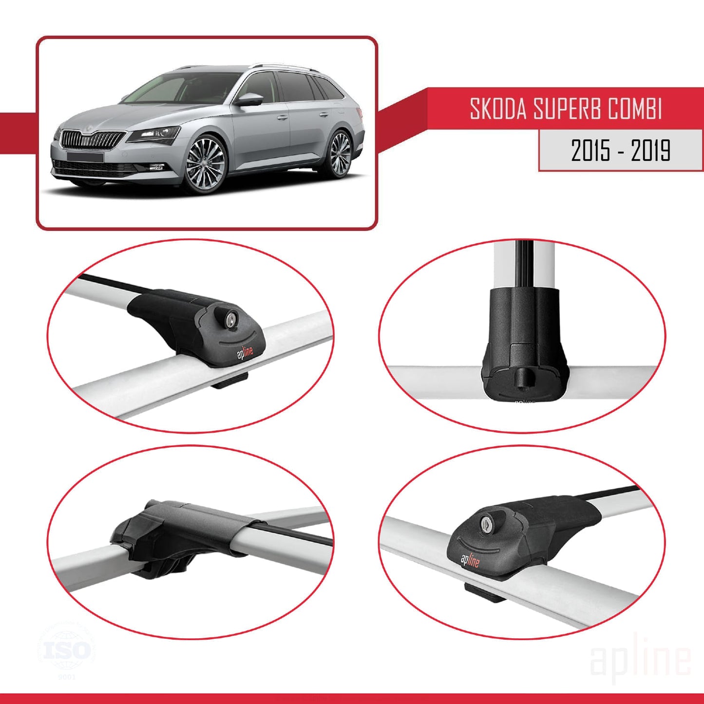 Compatible avec Skoda Superb 3 (3V) Break Pre-Facelift 2015-2019 ACE-1 Barres de Toit Railing Porte-Bagages de Voiture Gris Aluminium 3 Barres