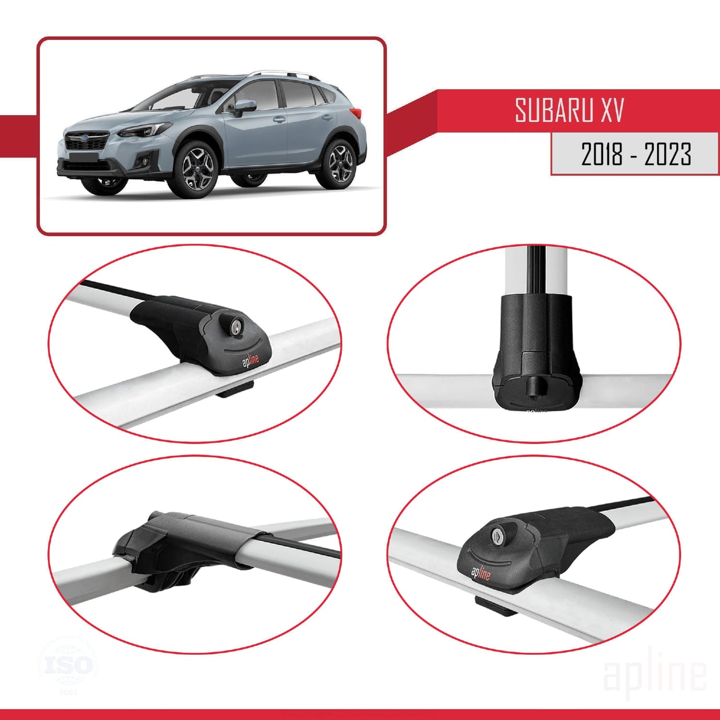 Compatible avec Subaru XV 2 2018-2023 ACE-1 Barres de Toit Railing Porte-Bagages de Voiture Gris Aluminium 3 Barres