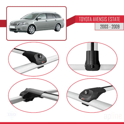 Compatible avec Toyota Avensis Break 2003-2009 ACE-1 Barres de Toit Railing Porte-Bagages de Voiture Gris Aluminium 2 Barres