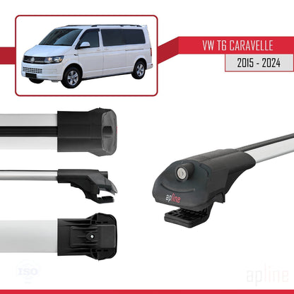 Compatible avec Volkswagen T6 Caravelle 2015-2024 ACE-1 Barres de Toit Railing Porte-Bagages de Voiture Gris Aluminium 3 Barres