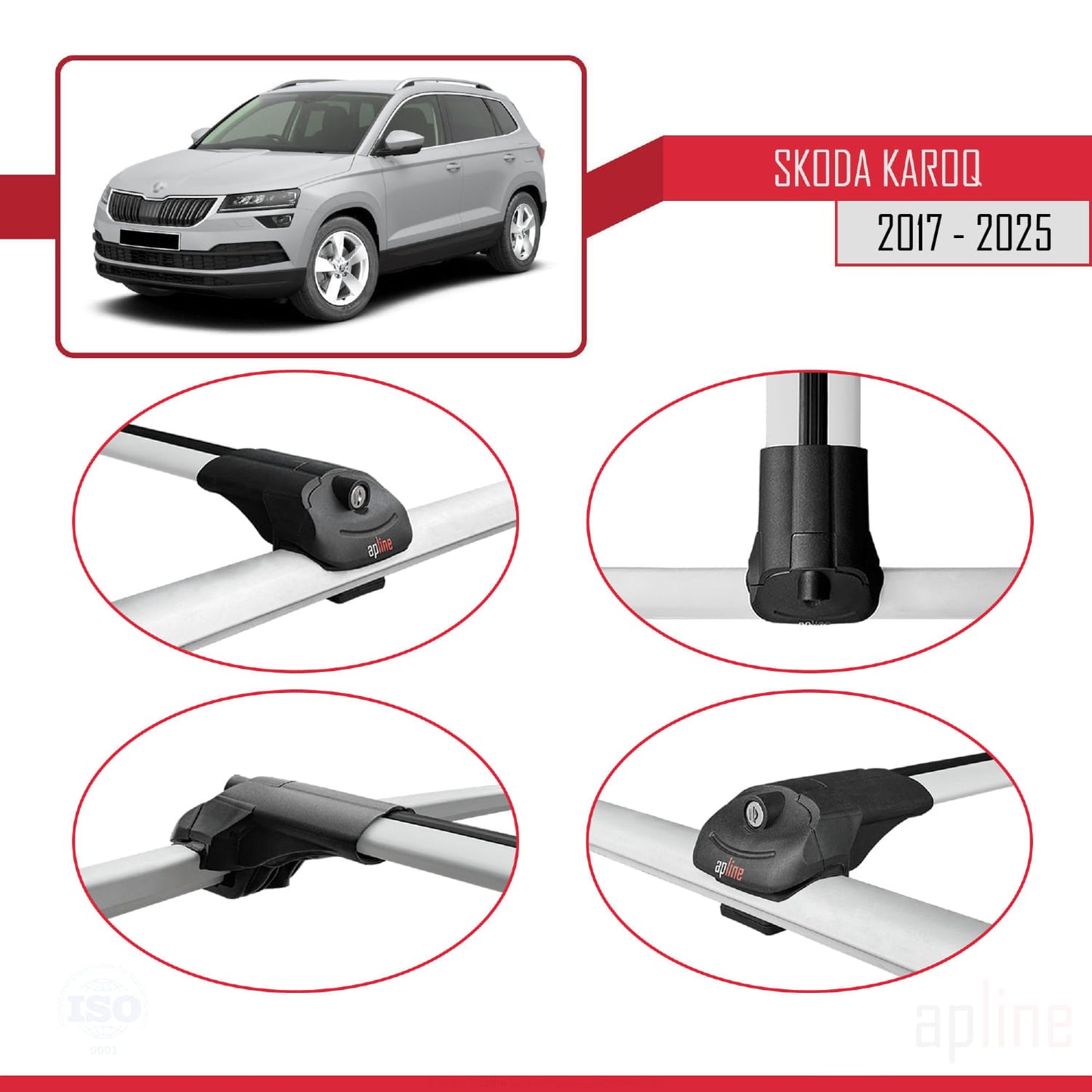 Compatible avec Skoda Karoq 2017-2025 ACE-1 Barres de Toit Railing Porte-Bagages de Voiture Gris Aluminium 2 Barres