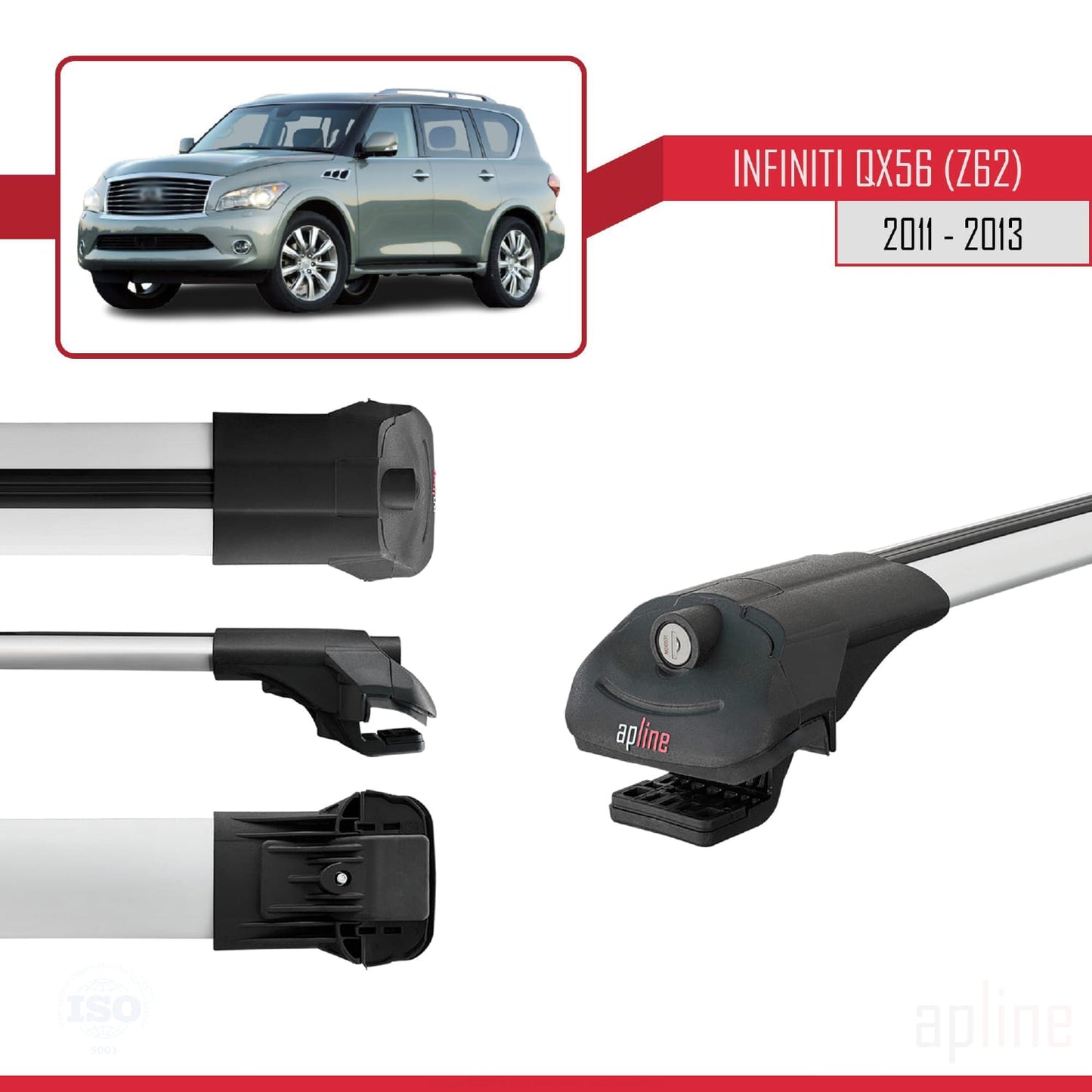 Compatible avec IInfiniti QX56 (Z62) 2011-2013 ACE-1 Barres de Toit Railing Porte-Bagages de Voiture Gris Aluminium 3 Barres