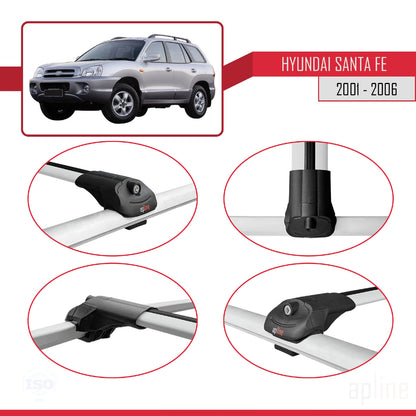 Compatible avec Hyundai Santa Fe (SM) 2001-2006 ACE-1 Barres de Toit Railing Porte-Bagages de Voiture Gris Aluminium 2 Barres