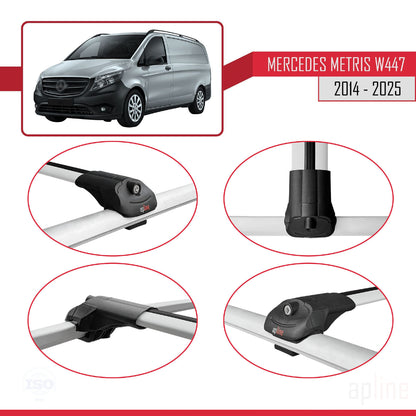 Compatible with Mercedes Metris (W447) 2014-2025 ACE-1 Car Roof Rack Cross Bar Grey Aluminium 3 Bars