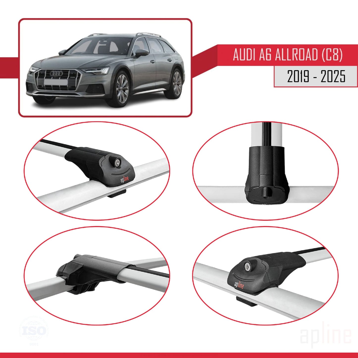 Compatibile con A6 (C8) Allroad 2019-2025 ACE-1 Barre portatutto per auto Portapacchi Alluminio grigio 3 barre