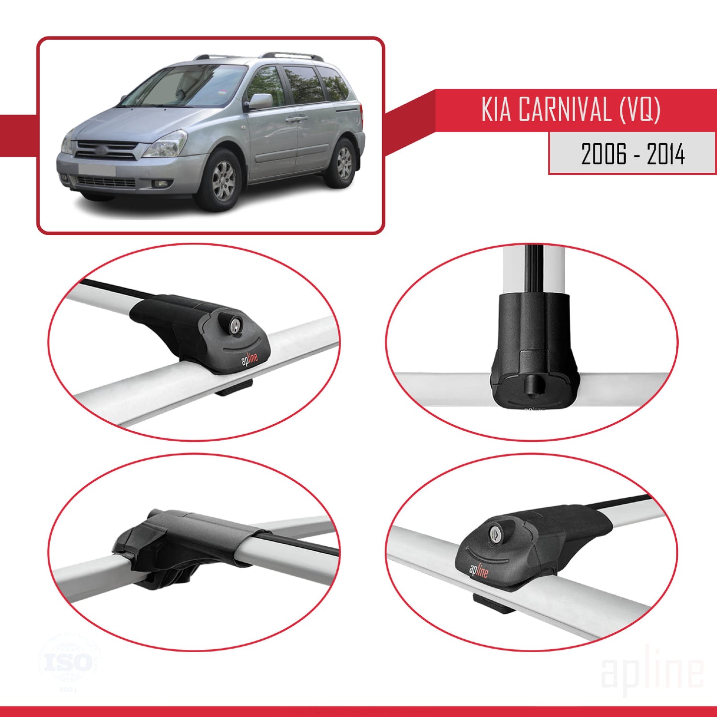 Compatible with Kia Carnival 2 (VQ) 2006-2014 ACE-1 Car Roof Rack Cross Bar Grey Aluminium 3 Bars