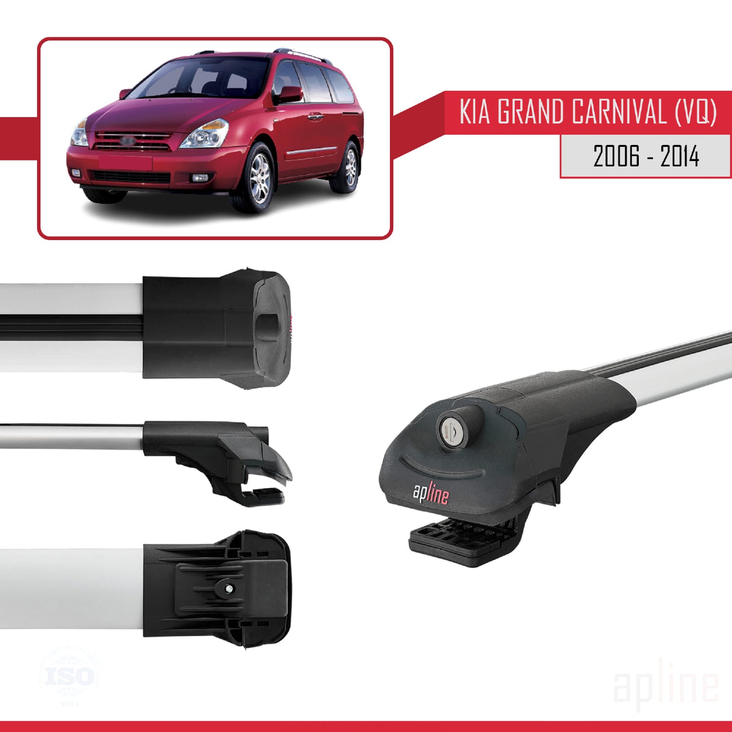 Compatible avec Kia Grand Carnival 2 (VQ) 2006-2014 ACE-1 Barres de Toit Railing Porte-Bagages de Voiture Gris Aluminium 3 Barres