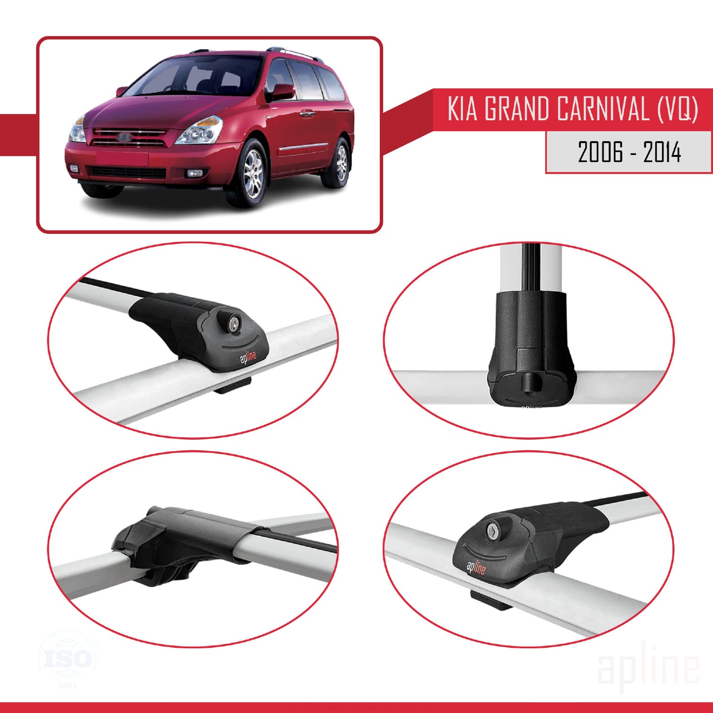 Compatible avec Kia Grand Carnival 2 (VQ) 2006-2014 ACE-1 Barres de Toit Railing Porte-Bagages de Voiture Gris Aluminium 2 Barres