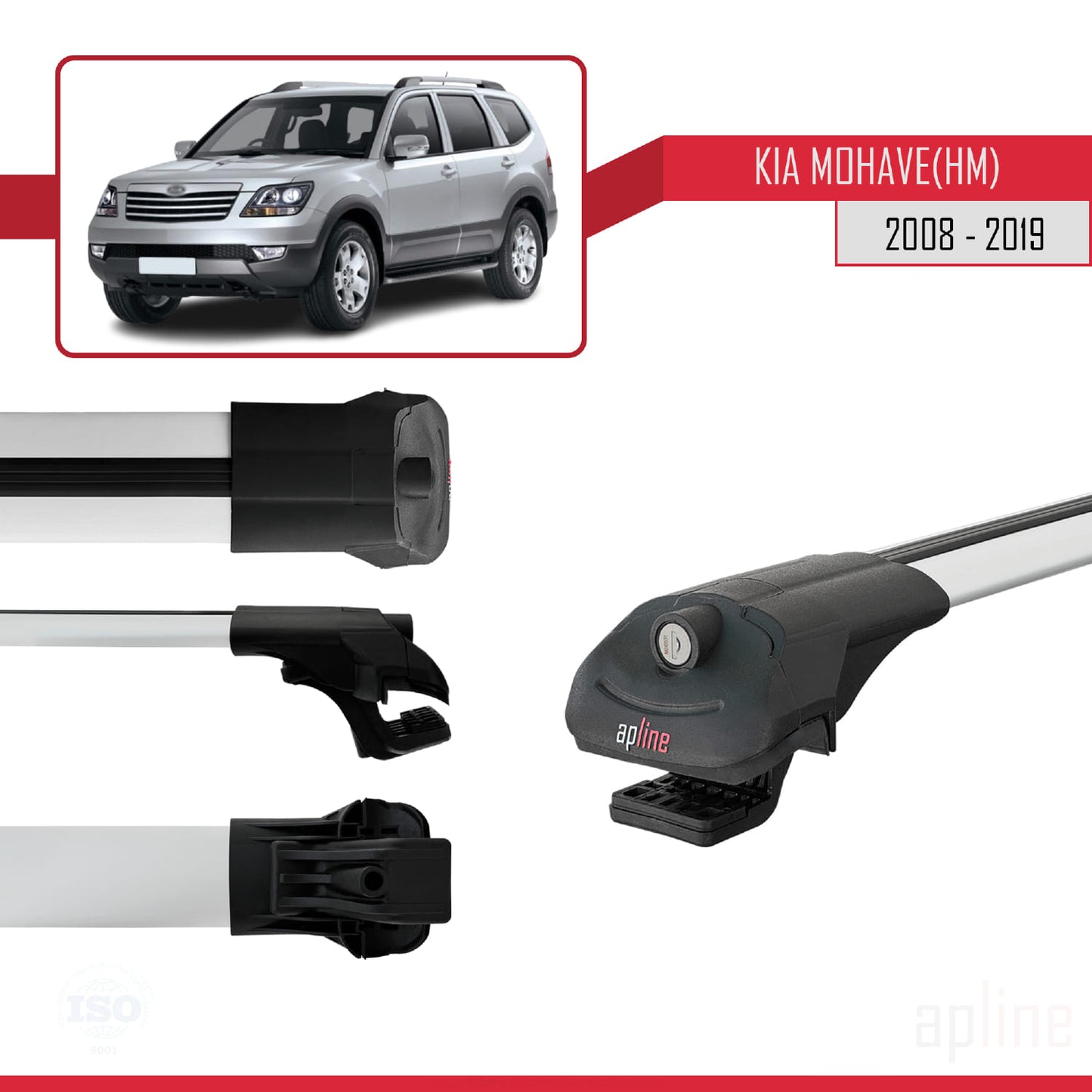 Compatible with Kia Mohave (HM) 2008-2019 ACE-1 Car Roof Rack Cross Bar Grey Aluminium 2 Bars