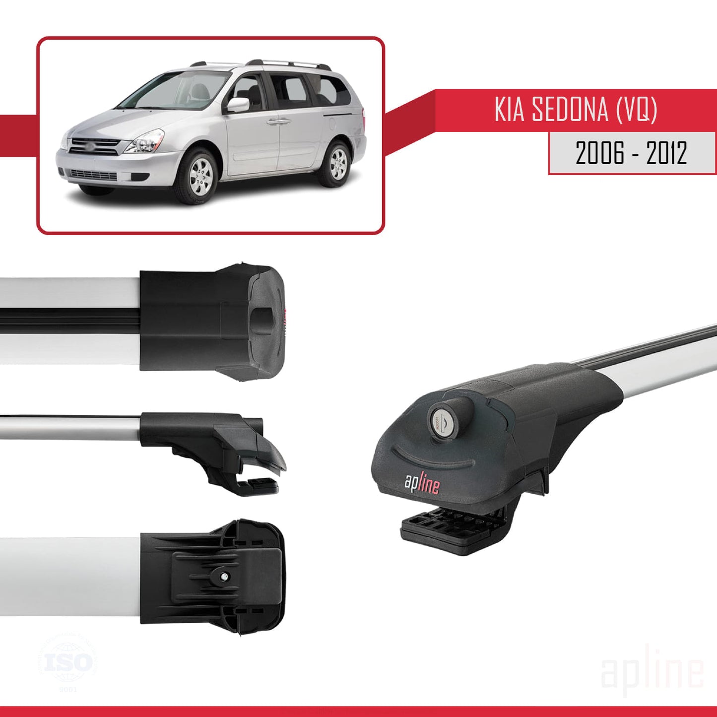 Compatible avec Kia Sedona 2 (VQ) 2006-2012 ACE-1 Barres de Toit Railing Porte-Bagages de Voiture Gris Aluminium 3 Barres
