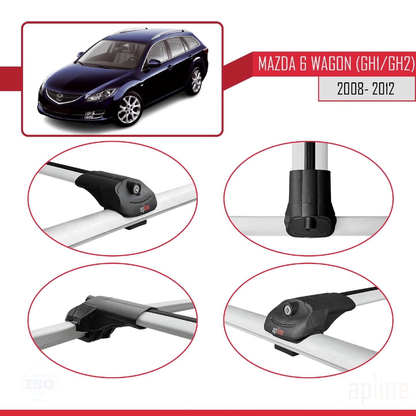 Compatible avec Mazda 6 II (GZ) Wagon 2008-2012 ACE-1 Barres de Toit Railing Porte-Bagages de Voiture Gris Aluminium 3 Barres