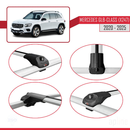 Compatible avec Mercedes Classe GLB (X247) 2020-2025 ACE-1 Barres de Toit Railing Porte-Bagages de Voiture Gris Aluminium 2 Barres