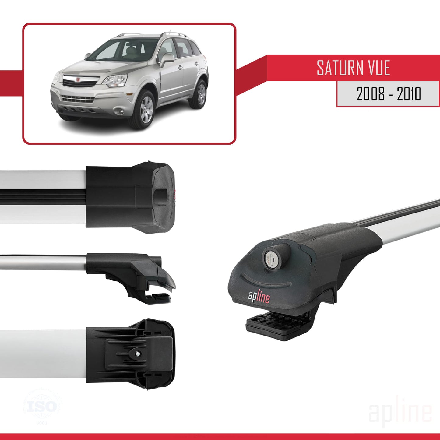 Compatible avec Saturn Vue 2 2008-2010 ACE-1 Barres de Toit Railing Porte-Bagages de Voiture Gris Aluminium 2 Barres