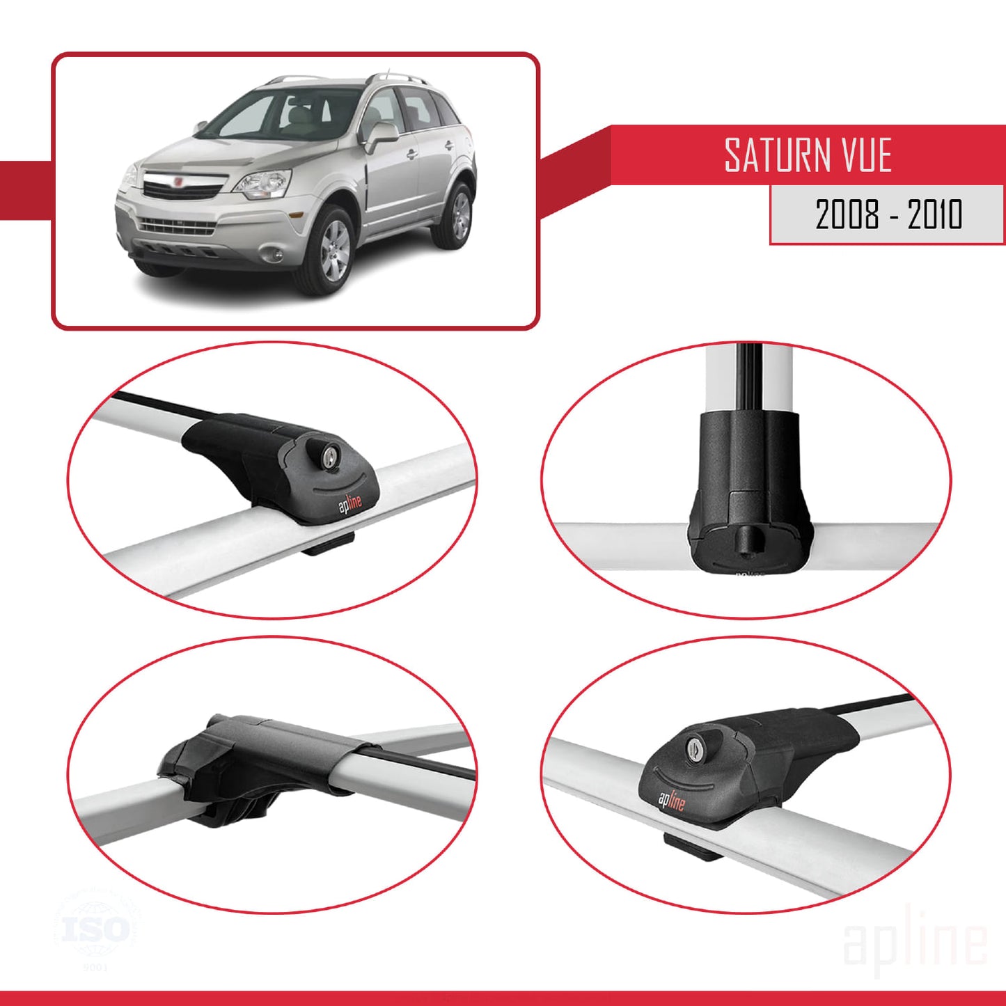 Compatible avec Saturn Vue 2 2008-2010 ACE-1 Barres de Toit Railing Porte-Bagages de Voiture Gris Aluminium 2 Barres