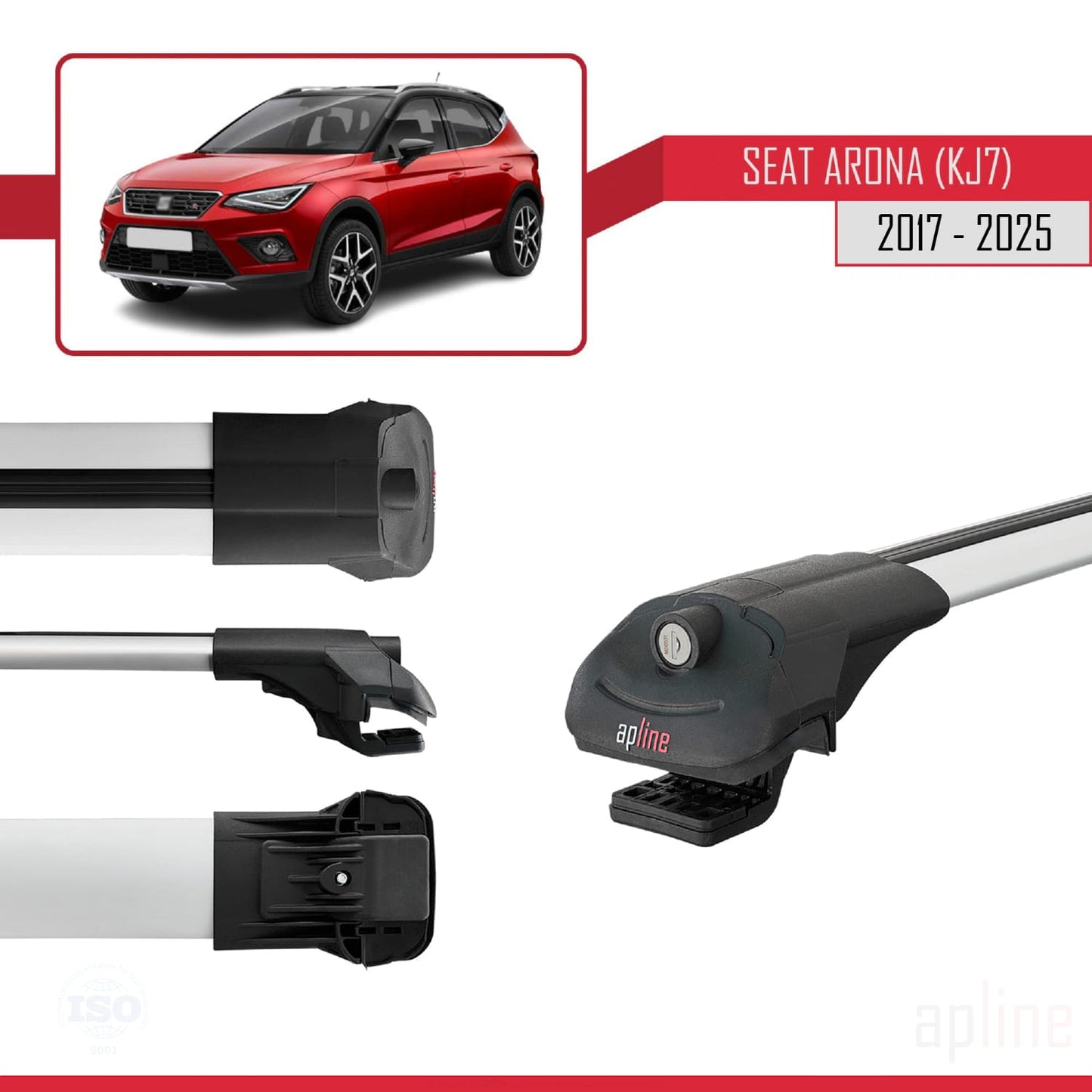 Compatible with Seat Arona (KJ7) 2017-2025 ACE-1 Car Roof Rack Cross Bar Grey Aluminium 3 Bars