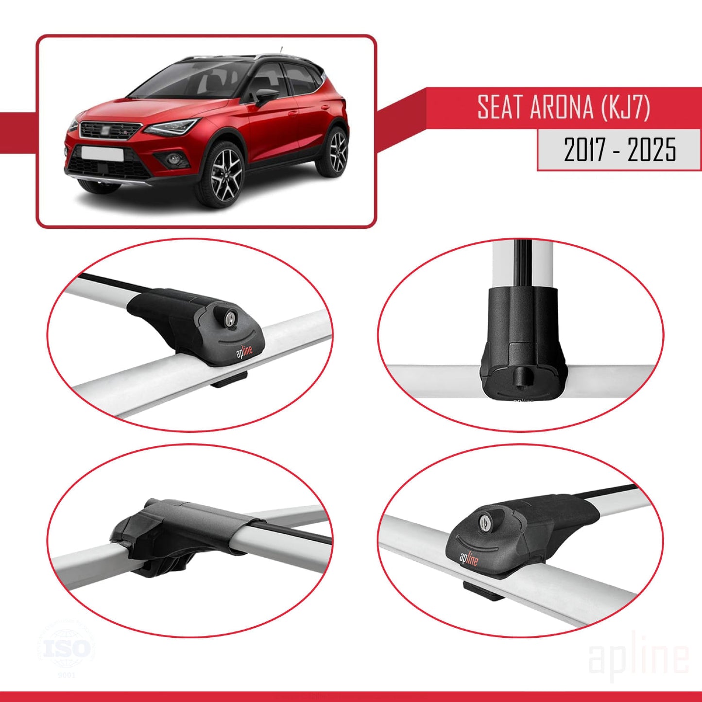 Compatible avec Seat Arona (KJ7) 2017-2025 ACE-1 Barres de Toit Railing Porte-Bagages de Voiture Gris Aluminium 2 Barres