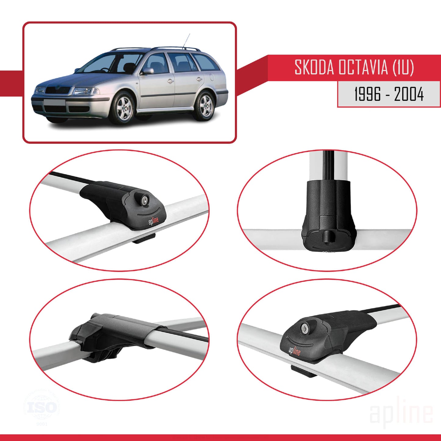Compatible avec Skoda Octavia (1U) 1996-2004 ACE-1 Barres de Toit Railing Porte-Bagages de Voiture Gris Aluminium 3 Barres