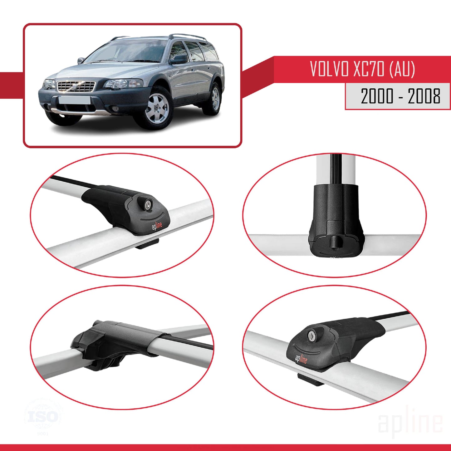 Compatible avec Volvo XC70 (P2) 2000-2007 ACE-1 Barres de Toit Railing Porte-Bagages de Voiture Gris Aluminium 2 Barres