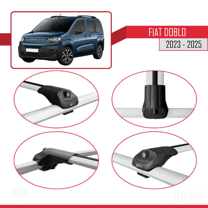 Compatibile con Fiat Doblo 3 2023-2025 ACE-1 Barre Portatutto Railing Portapacchi Auto Alluminio Grigio 4 Barre