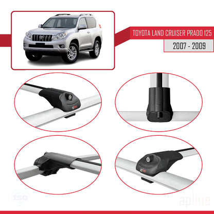 Compatible avec Toyota Land Cruiser Prado (J125) 2007-2009 ACE-1 Barres de Toit Railing Porte-Bagages de Voiture Gris Aluminium 2 Barres