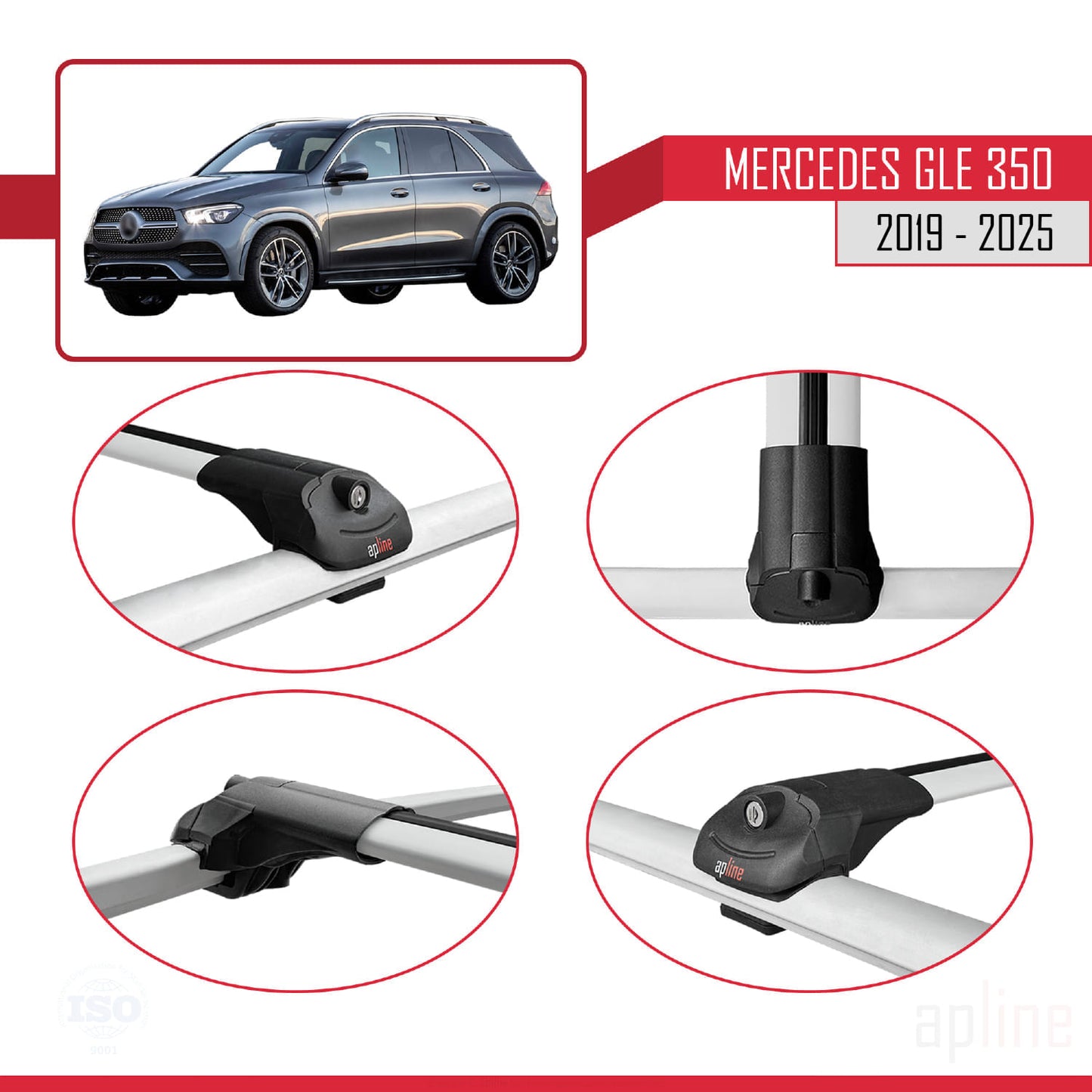 Compatible avec Mercedes Classe GLE 4 (V167) 2019-2025 ACE-1 Barres de Toit Railing Porte-Bagages de Voiture Gris Aluminium 2 Barres