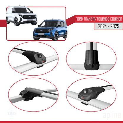 Compatible with Ford Transit / Tourneo Courier 2024-2025 ACE-1 Car Roof Rack Cross Bar Grey Aluminium 3 Bars