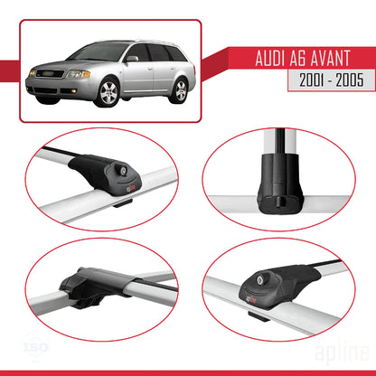 Compatible avec Audi A6 Avant 2001-2005 ACE-1 Barres de Toit Railing Porte-Bagages de Voiture Gris Aluminium 2 Barres