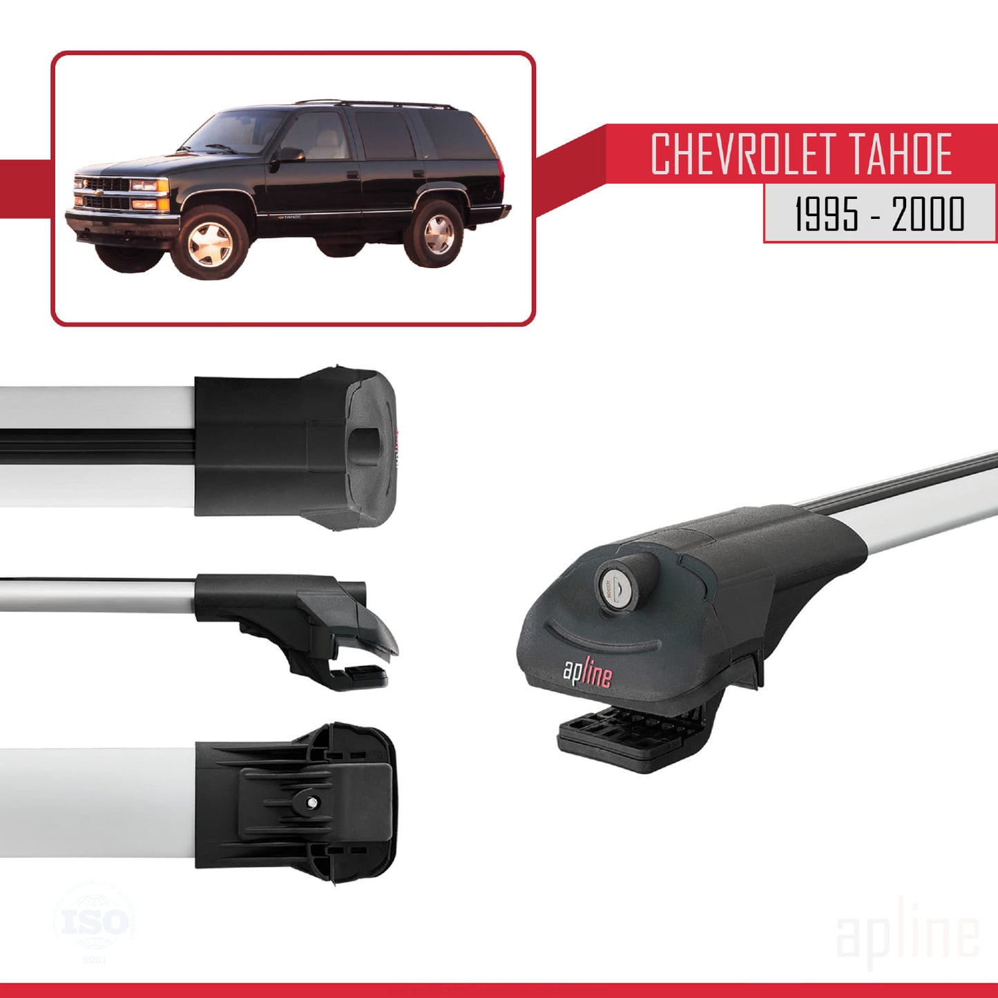 Kompatibel mit Chevrolet Tahoe 1995-2000 ACE-1 Dachgepäckträger, Reling, Gepäckträger, graues Aluminium, 3 Stangen