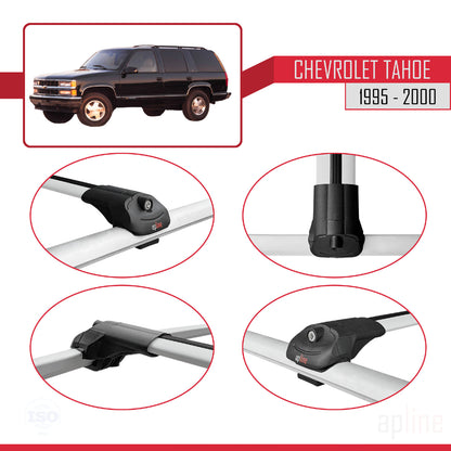 Kompatibel mit Chevrolet Tahoe 1995-2000 ACE-1 Dachgepäckträger, Reling, Gepäckträger, graues Aluminium, 3 Stangen