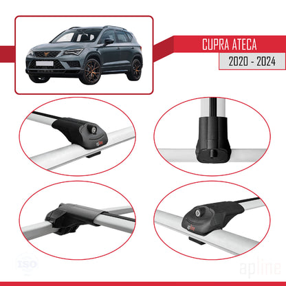 Compatible avec Cupra Ateca 2020-2024 ACE-1 Barres de Toit Railing Porte-Bagages de Voiture Gris Aluminium 3 Barres