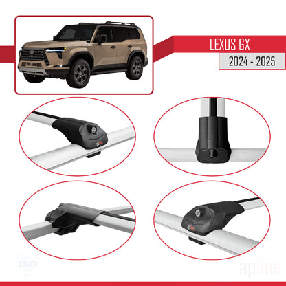 Compatible avec Lexus GX (Overtrail) 2024-2025 ACE-1 Barres de Toit Railing Porte-Bagages de Voiture Gris Aluminium 3 Barres
