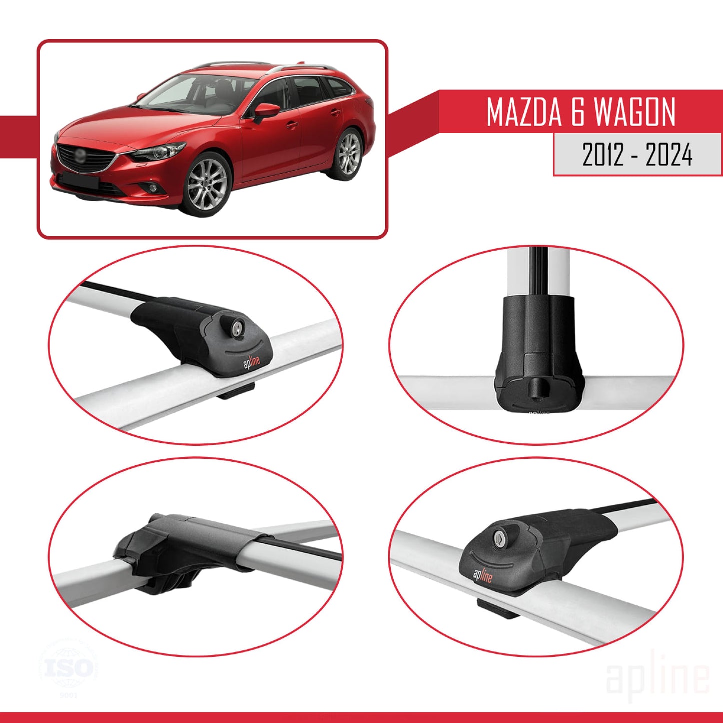 Compatible avec Mazda 6 Wagon 2012-2024 ACE-1 Barres de Toit Railing Porte-Bagages de Voiture Gris Aluminium 3 Barres