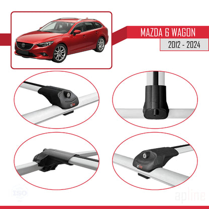 Compatible avec Mazda 6 Wagon 2012-2024 ACE-1 Barres de Toit Railing Porte-Bagages de Voiture Gris Aluminium 3 Barres