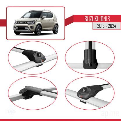Compatible avec Suzuki Ignis 2016-2024 ACE-1 Barres de Toit Railing Porte-Bagages de Voiture Gris Aluminium 2 Barres