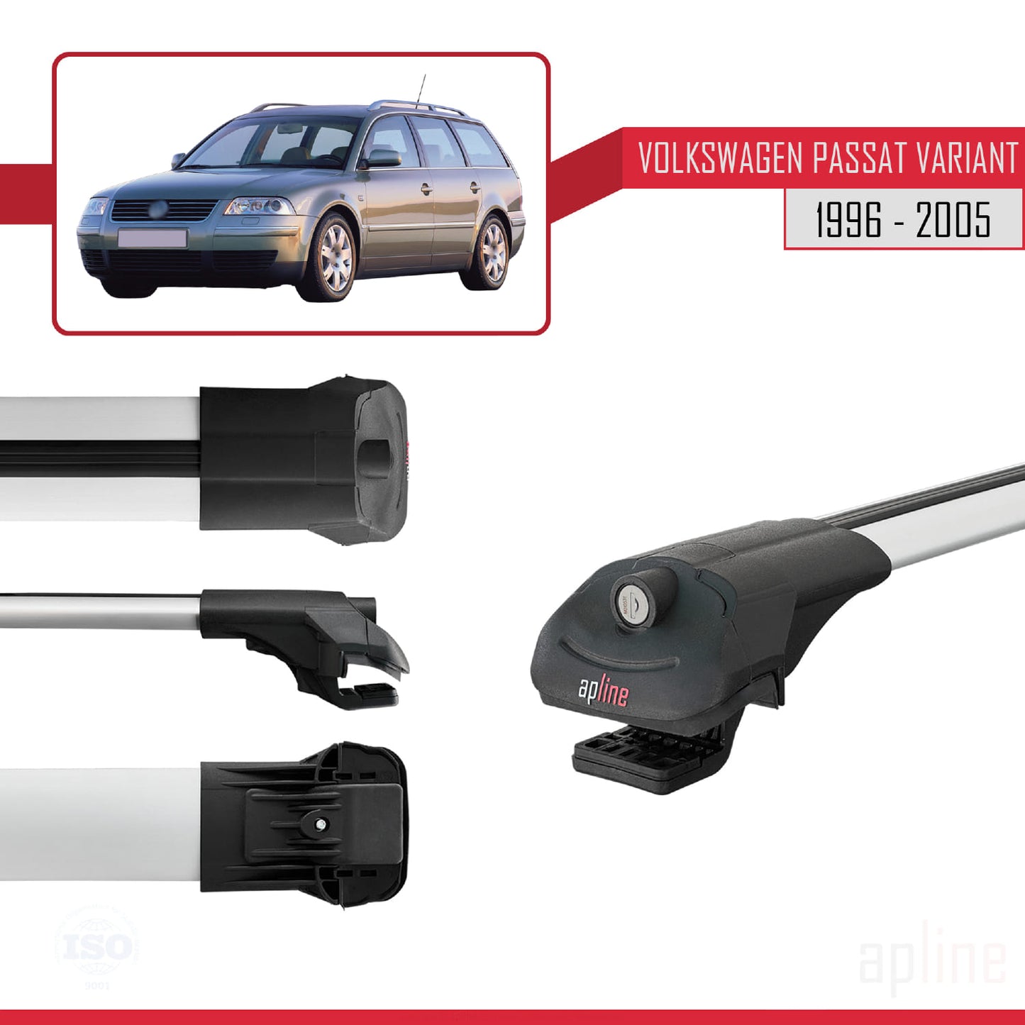 Compatible avec VW Passat B5 Variant 1996-2005 ACE-1 Barres de Toit Railing Porte-Bagages de Voiture Gris Aluminium 3 Barres
