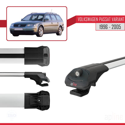 Compatible avec VW Passat B5 Variant 1996-2005 ACE-1 Barres de Toit Railing Porte-Bagages de Voiture Gris Aluminium 2 Barres