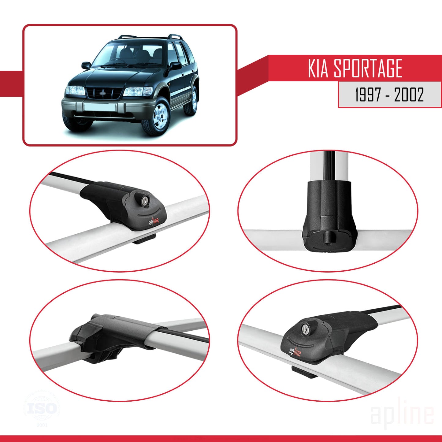 Compatible avec Kia Sportage 1997-2002 ACE-1 Barres de Toit Railing Porte-Bagages de Voiture Gris Aluminium 3 Barres