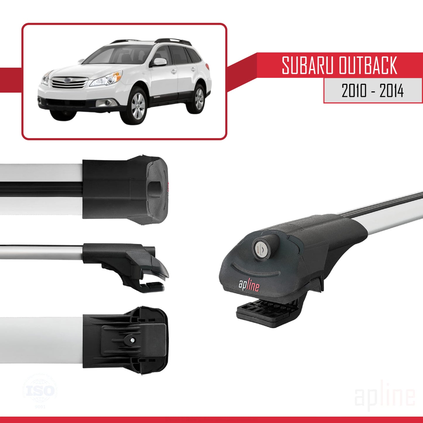 Compatible avec Subaru Outback 2010-2014 ACE-1 Barres de Toit Railing Porte-Bagages de Voiture Gris Aluminium 3 Barres