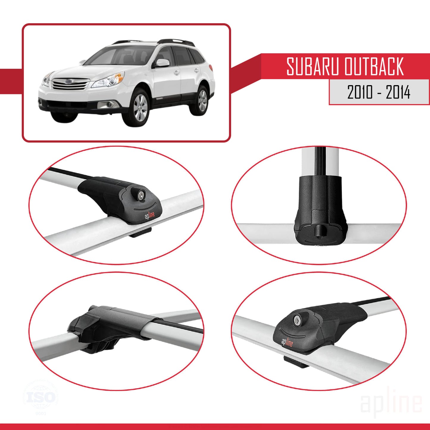 Compatible avec Subaru Outback 2010-2014 ACE-1 Barres de Toit Railing Porte-Bagages de Voiture Gris Aluminium 2 Barres