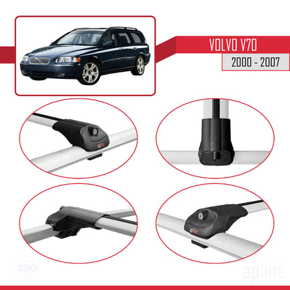 Compatible avec Volvo V70 2000-2007 ACE-1 Barres de Toit Railing Porte-Bagages de Voiture Gris Aluminium 3 Barres