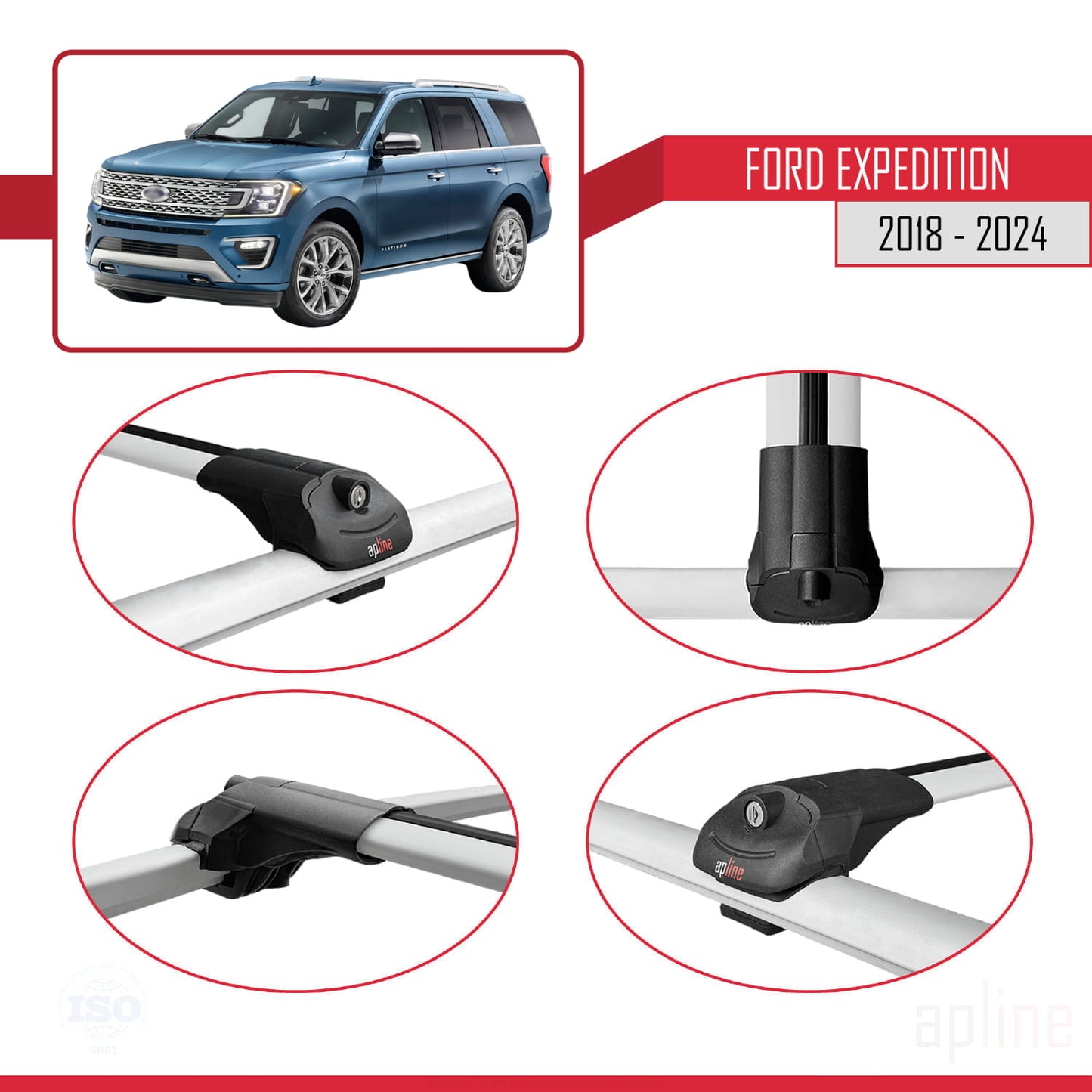 Compatible avec Ford Expedition 2018-2024 ACE-1 Barres de Toit Railing Porte-Bagages de Voiture Gris Aluminium 2 Barres